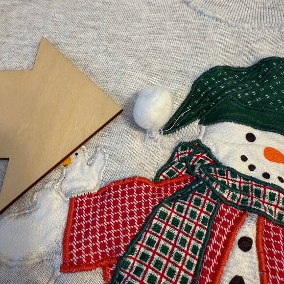 VTG Snowman Holiday Appliqué Homemade Grandmacore Sweatshirt Jerzees Unisex XL - Picture 6 of 11